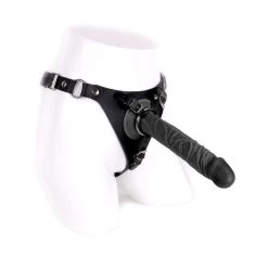 Leren Strap On Met Zwarte Dildo - 23 Cm